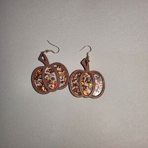 5/20$ Brown Pumpkin Earrings with Glitter Accents